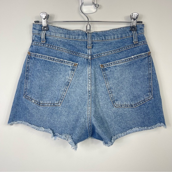 American Apparel High Rise Waist 90s Medium Stone Wash Indigo Denim Jean Shorts - Picture 4 of 9